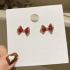 Bow Stud Earring 1 Pair - Silver Needle - Red - One Size