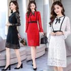 Bow Long-sleeve A-line Lace Dress