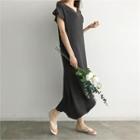 Cap-sleeve Ruffle-hem Textured Long Dress