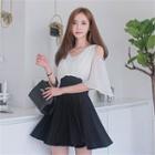Cutaway-shoulder Two-tone Chiffon Dress
