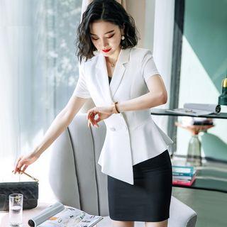 Double-breasted Blazer / V-neck Blouse / Pencil Skirt / Dress Pants / Set