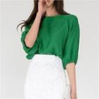 Puff-sleeve Colored Blouse