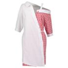 Mock Two-piece Short-sleeve Plaid Panel Dress Red - One Size