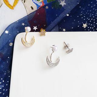 Non-matching Faux Pearl Moon & Star Earring