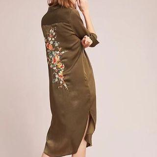 Floral Embroidered Long-sleeved Open-front Long Blouse