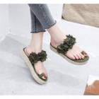 Flower Detail Toe-ring Platform Slide Sandals