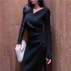 V-neck Drawstring Midi Knit Dress