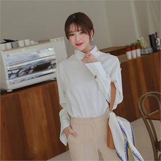 Choker-neck Button-trim Blouse