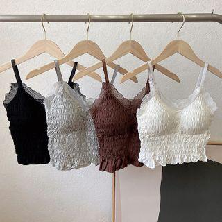 Lace Panel Ruched Ruffle Camisole Top