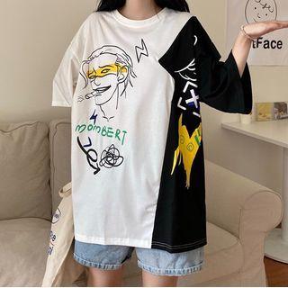 Short Sleeve Color Block Printed T-shirt