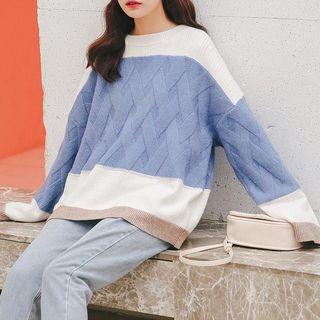 Color-block Cable Knit Sweater