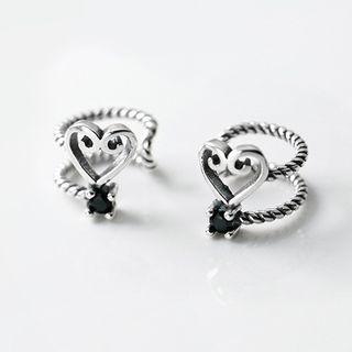925 Sterling Silver Heart Faux Pearl Cuff Earring S925 Sterling Silver - 1 Pair - Silver - One Size