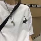 Elbow-sleeve Yin Yang Print T-shirt