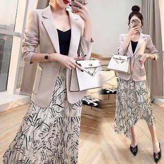Set: Single-breasted Blazer + Printed Midi A-line Skirt