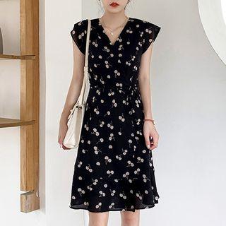 Cap-sleeve Cherry Print A-line Dress