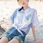 Short-sleeve Mermaid Print Panel Shirt