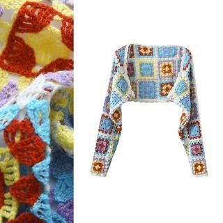 Open Front Crochet Knit Crop Cardigan