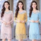 Cold Shoulder Lace Long-sleeve A-line Dress