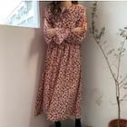 Bell-sleeve Floral Midi A-line Dress Floral - Red - One Size