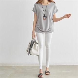 Cap-sleeve Shirred T-shirt