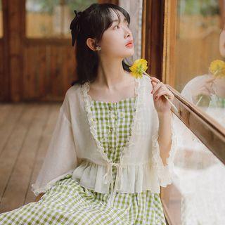 Elbow-sleeve Ruffle Chiffon Jacket Almond - One Size