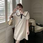 Puff-sleeve Collar Mini Smock Dress Almond - One Size