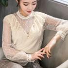 Faux-pearl Lace Long-sleeve Top