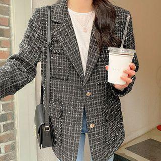 Pocket-detail Fray-edge Tweed Jacket