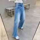 Asymmetrical Mid Waist Straight Leg Jeans
