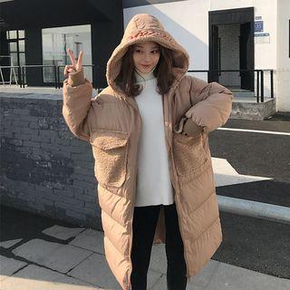 Hooded Panel Long Padded Jacket
