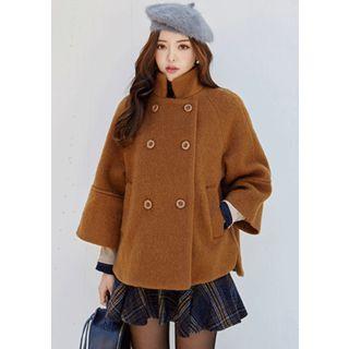 Stand-collar Wool Blend Cape Coat