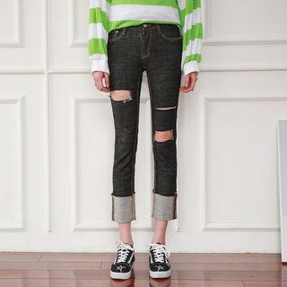 Cutout Cuff-hem Straight-cut Pants