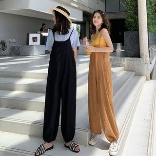 Plain Loose-fit Sleeveless Jumper Pants