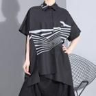 Short-sleeve Stripe Panel Shirt Black - One Size
