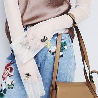Butterfly Rhinestone-cuff Sheer Top
