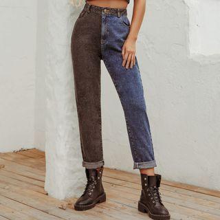 Two Tone Straight Leg Jeans