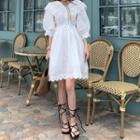 Half-placket Lace-trim Dress Ivory - One Size