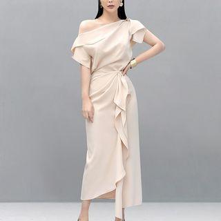 Plain One-shoulder Midi Dress