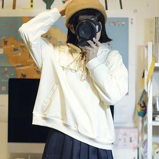 Ruffle Trim Bow Accent Hoodie