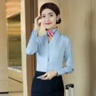 V-neck Blouse / Mini Straight-fit Skirt / Set