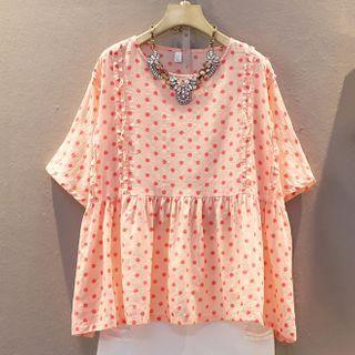 Short-sleeve Dotted Linen Blend Top
