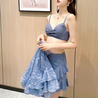 Set: Swim Top + Skirt + Patterned Cover Up
