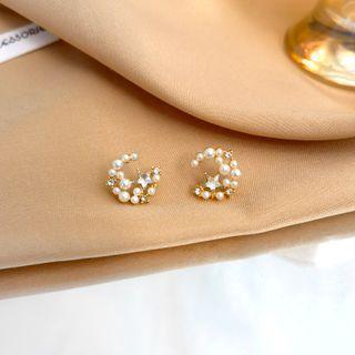 Faux Pearl Moon Star Stud Earring 1 Pair - White - One Size