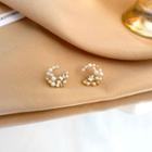 Faux Pearl Moon Star Stud Earring 1 Pair - White - One Size