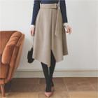 Buckled-waist Asymmetric-hem A-line Skirt