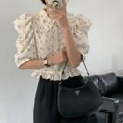 Short-sleeve Floral Blouse Almond - One Size