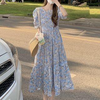 Floral Midi A-line Dress Floral - Blue - One Size