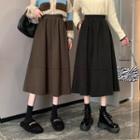 Woolen High-waist Plain A-line Midi Skirt