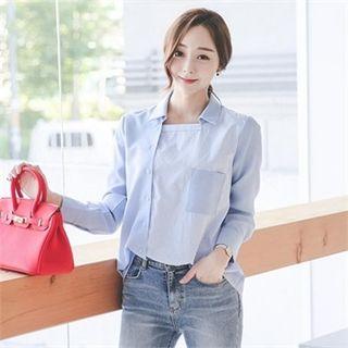 Pocket-front Stripe Shirt Sky Blue - One Size
