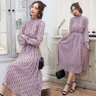 Ruffle-collar Long-sleeve Midi A-line Dress